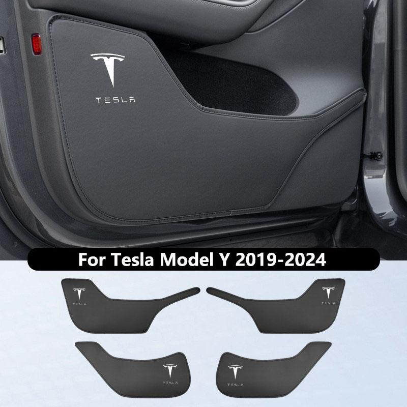 AMJ1 Car Door Anti-Kick Pads For Tesla Model Y Juniper / 3 Highland Leather Side Door Panel Protector Anti-Dirty Pad Car Decoration