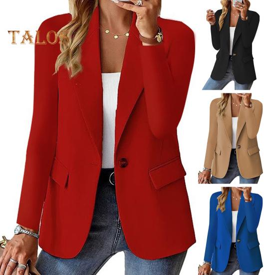 Женский пиджак, облегающий, с длинными рукавами, пригородный костюм, пальто, однотонный пиджак на одной пуговице для офиса, повседневной носки, вечеринки