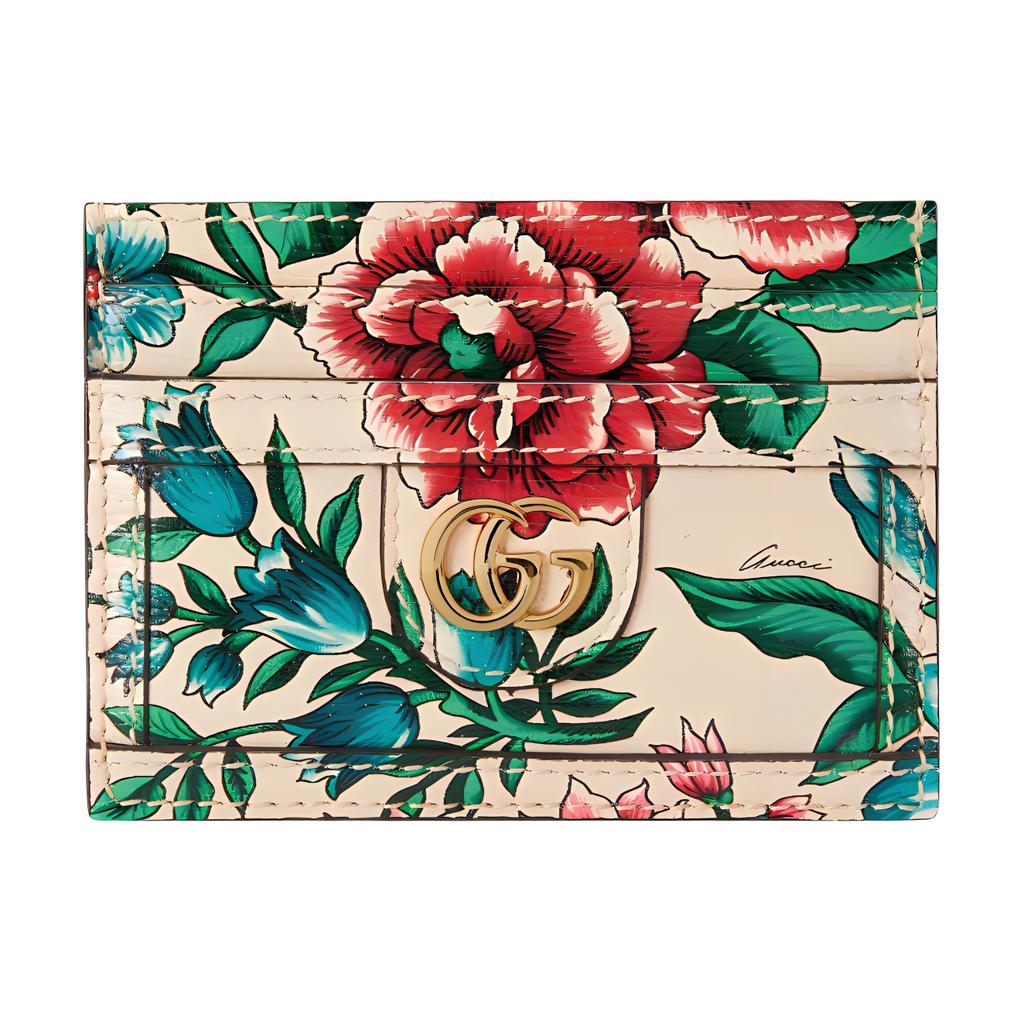 Gucci Кожаный держатель для карт с принтом узора Ophidia с металлическим декором Double G для женщин, несколько цветов
