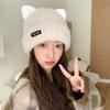 Korean Version of Autumn and Winter New Hat for Women Cute Cat Knitted Wool Hat for Winter Warm Pullover Hat Cold Ear Protection Hat