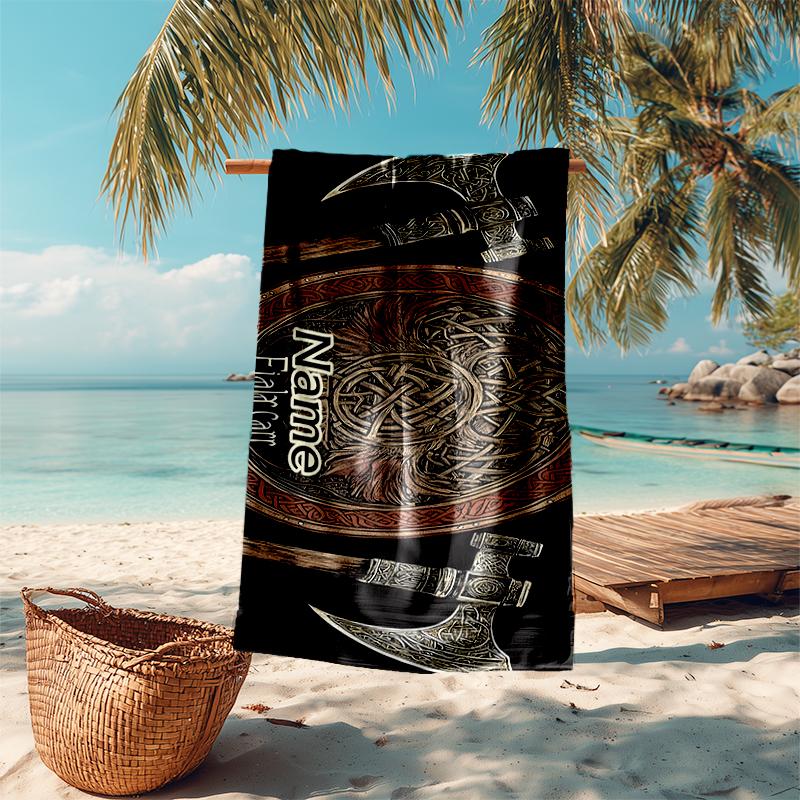1PC Custom Name Axe Shield Beach Towel Highly Absorbent And Sand-Resistant Towel for Swimming, Pool, Yoga, And Travel Lightweight