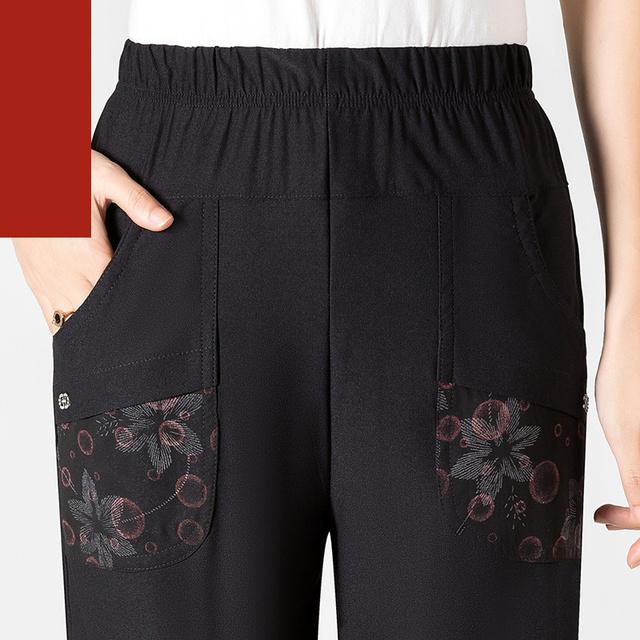 8XL очень большие женские летние брюки среднего возраста, повседневные брюки-карандаш с эластичной резинкой на талии, брюки длиной до икры, брюки с принтом