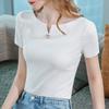 Футболка с короткими рукавами для женщин, летняя новая женская одежда, хлопковая футболка на одно плечо с небольшим V-образным разрезом, облегающий талию однотонный топ