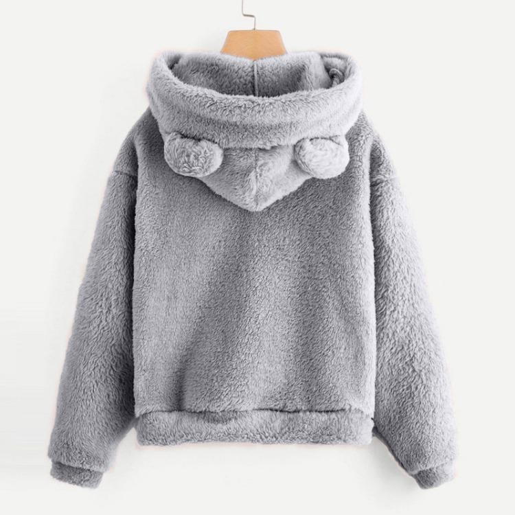 Women's Cute Bear Ears Plush Long Sleeve Hooded Sweatshirt Pullover Hoodies