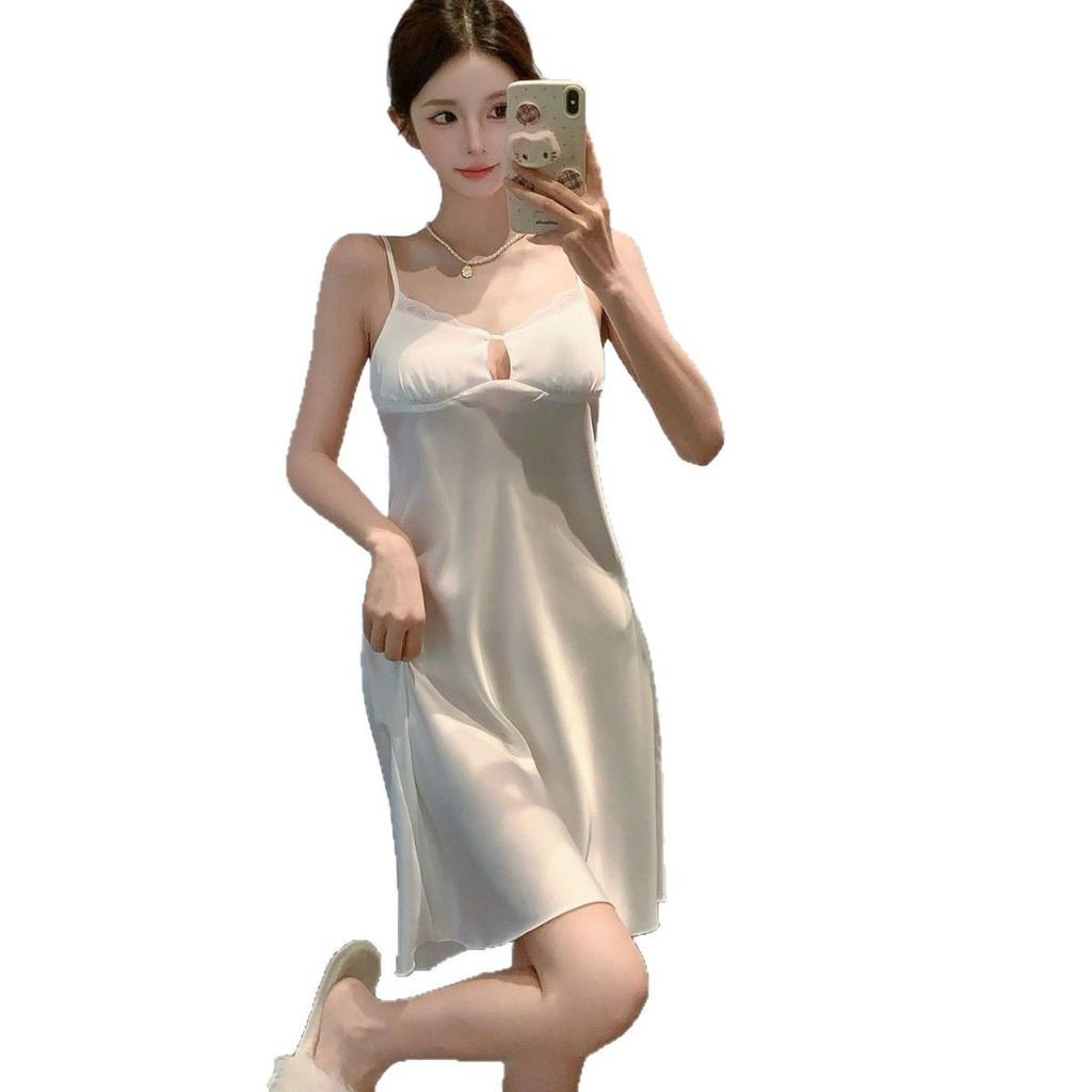 Ice Silk Sleepwear Women Summer Sleeveless Nightdress With V Neck For Home Relaxation