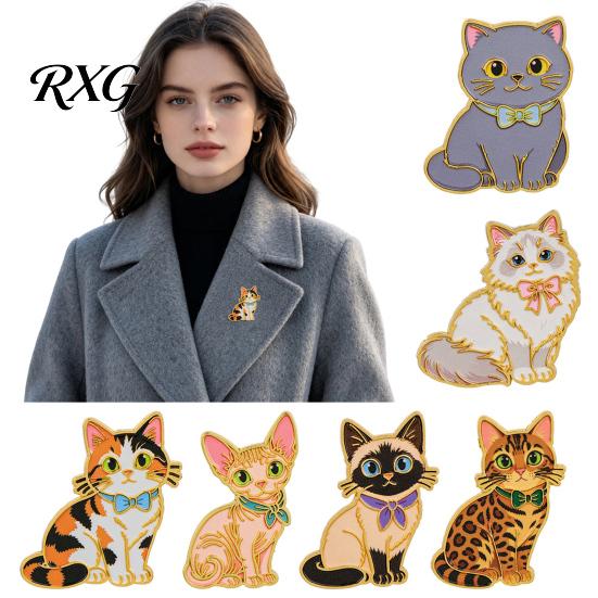 Cat Theme Brooch Enamel Bow Tie Brooch, Cartoon Kitten Metal Badge Pin Pin, Hats Bags Scarves Clothes Decorative Accessory Animal