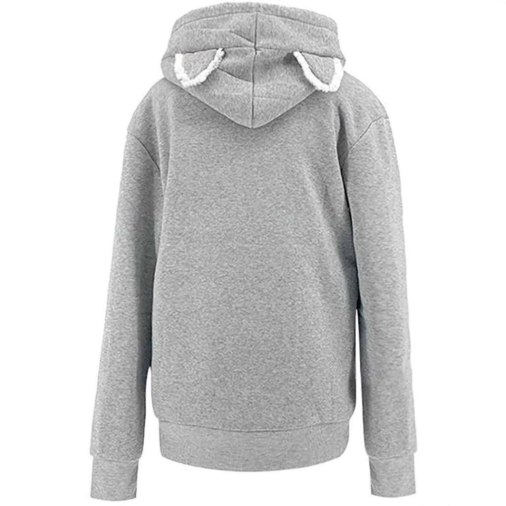 Женская модная вышитая одежда Pet Big Pocket Cat Ear Hooded Sweatshirt