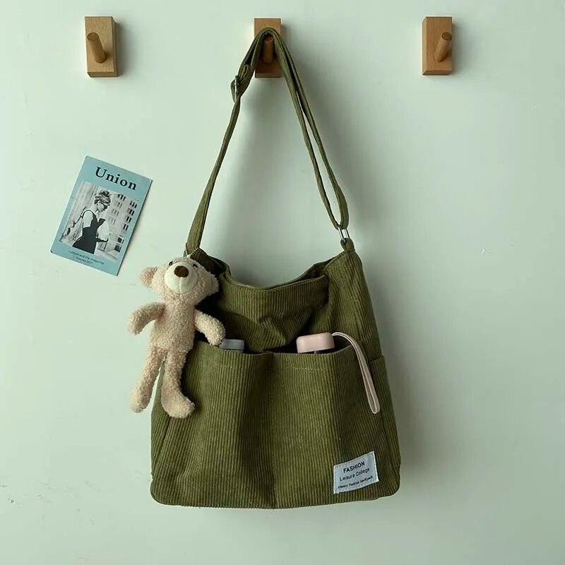 Вельветовые сумки на плечо 2023 Женская мода для отдыха в студенческом стиле Шоппер с несколькими карманами Дизайнерские сумки большой вместимости Сумки-тоут