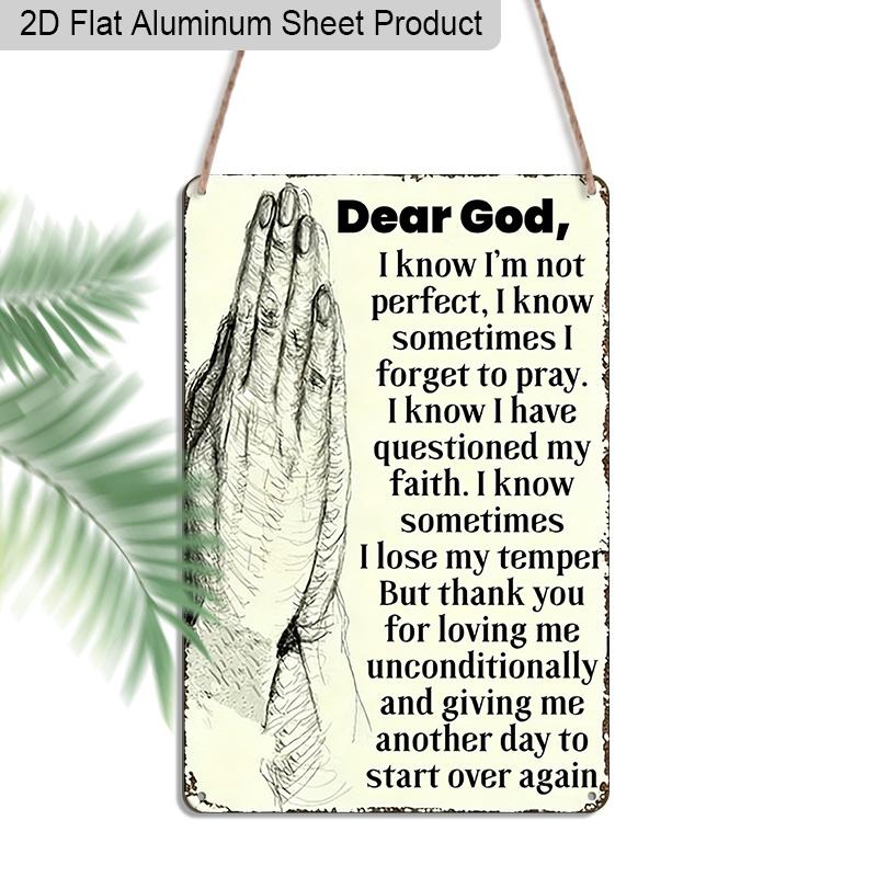 2D Flat, 1pc Vintage Christian Aluminium Wall Art Sign "Dear God, I Know I'm Not Perfect"- 8"x12" Aluminium Rustic Home & Church Decor, Heartfelt