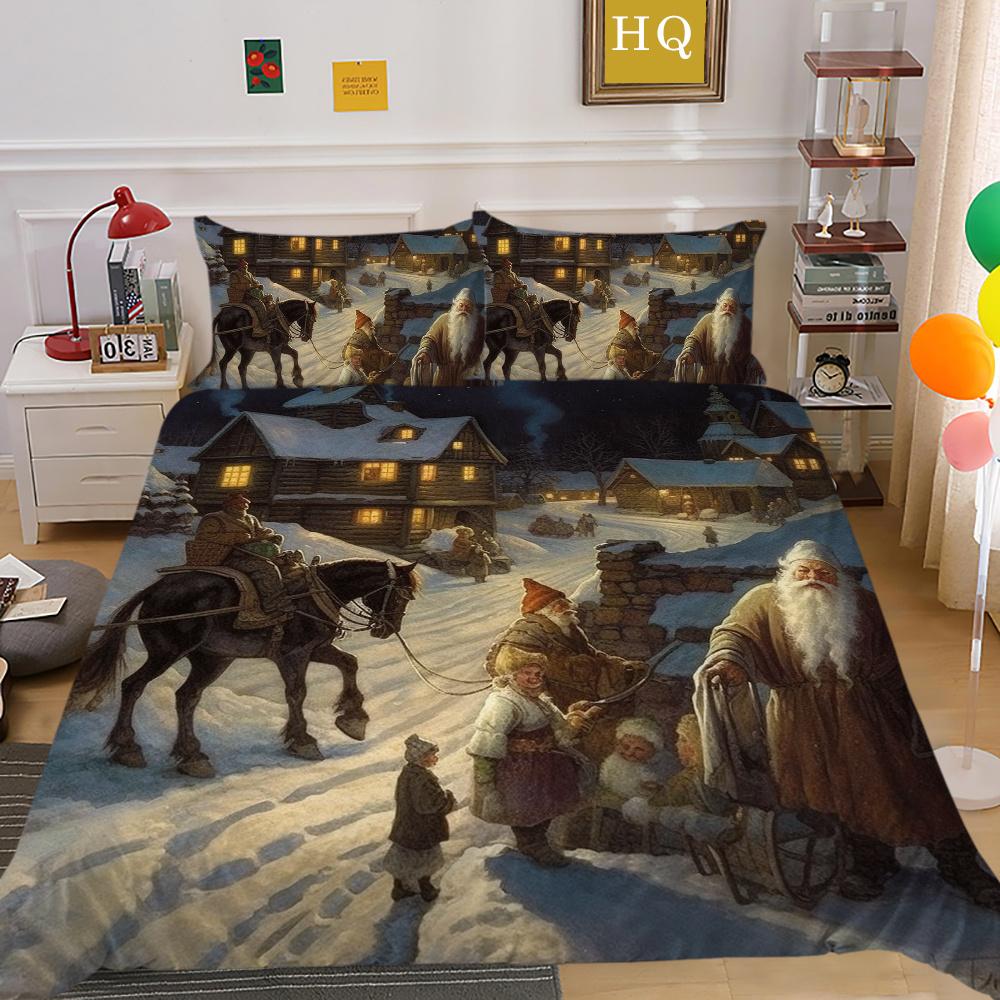 Christmas Printed Single Size Bed Set Cover Superior Highend Cartoon Design Children Teen Home Textiles
