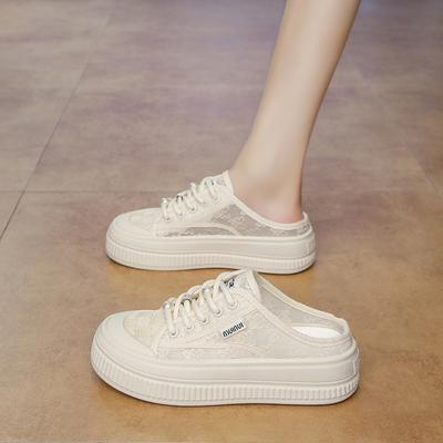 Модные летние женские кружевные удобные мюли без задника, сетчатые тапочки для скейтборда, женские лоферы-слайды, повседневная обувь на платформе