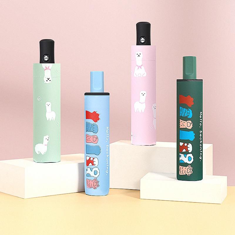 Children's Umbrella Fresh Vinyl Sun Umbrella Sunshine and Rain Anti-UV Parasol Women's Sunscreen Tri-fold Umbrella Printed LOGO