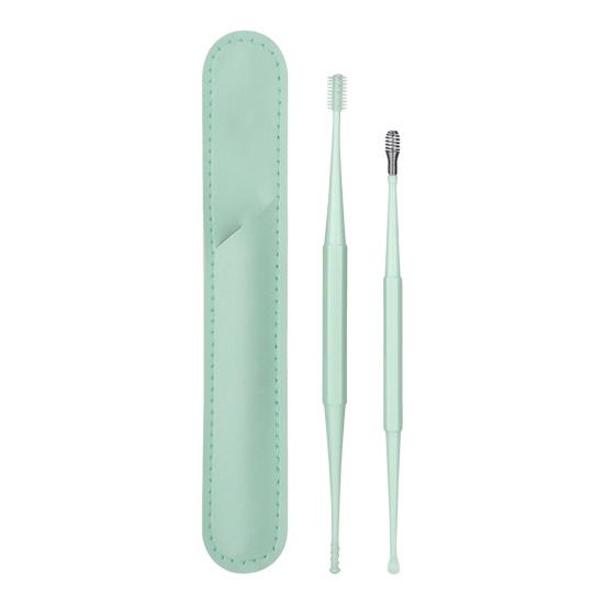 Yousheng Silicone Earwax Remover Set Stainless Steel Ear Picks Double-Head Spiral Brush Head Portable Ear Cleaner with Long Handle Faux Leather Case