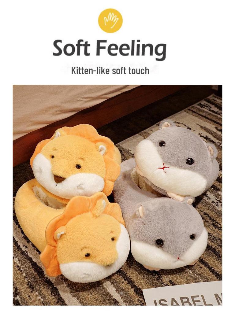 Толстые теплые хлопковые зимние тапочки на утином каблуке для дома