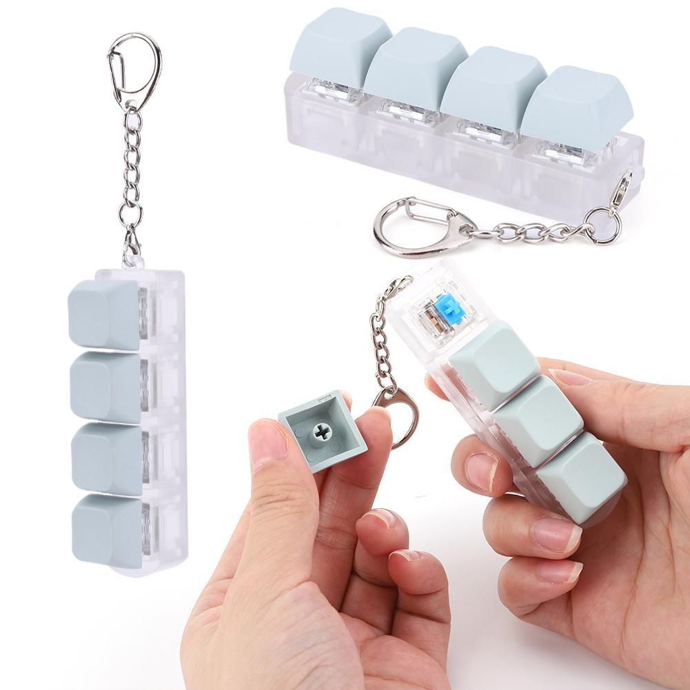 Keyboard Key Toy 4 Keys Keyboard Cap Fidget Toy Press Button Keycap Fidget Keychain Keyboard Clicker Toy for Adult Stress Relief