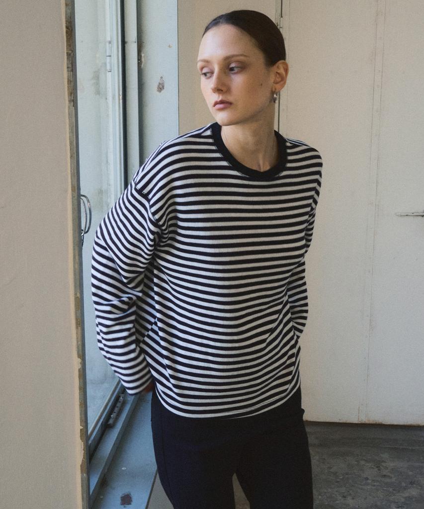 CITTA S/S Мягкая хлопковая полосатая футболка_Ctt348 (белый)