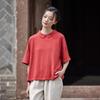 Johnature Женские льняные футболки-пуловеры, однотонные отложные цветные летние свободные повседневные женские футболки с короткими рукавами