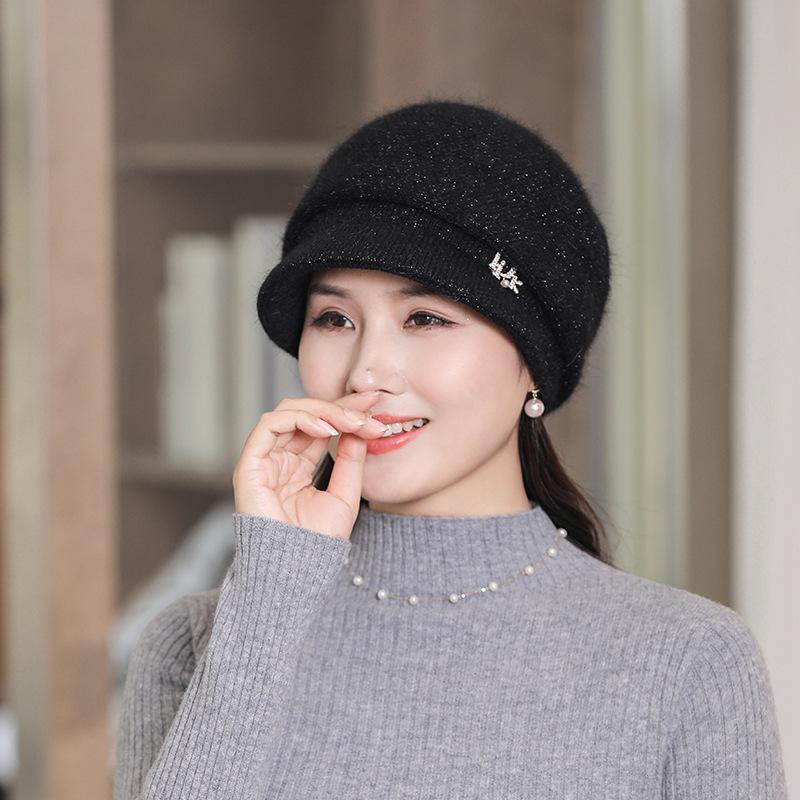 Женская зимняя объемная вязаная шапка-берет, теплая вязаная зимняя шапка-бини с козырьком для холодной погоды