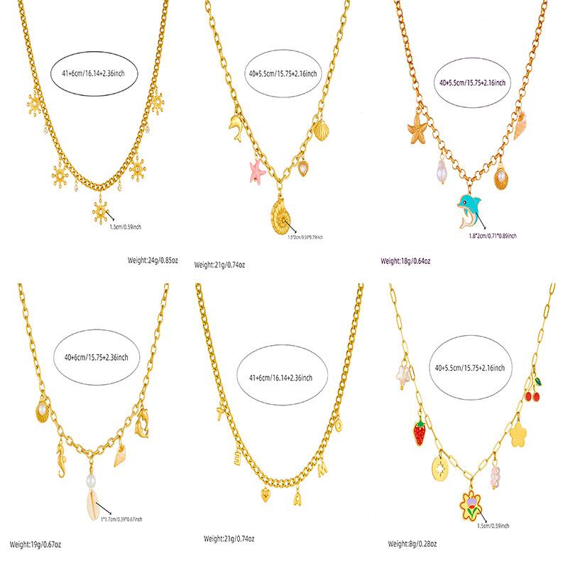 Fashion Vacation Ocean Drop Oil Dolphin Pearl Shell Starfish Chunky Chain Necklace
