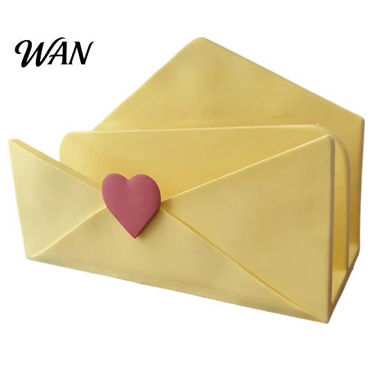 Office Desk Accessories 3D Printed Mail Storage Holder with Red Heart, Double Compartment Organizer for Cute Supplies Letters Postcards and