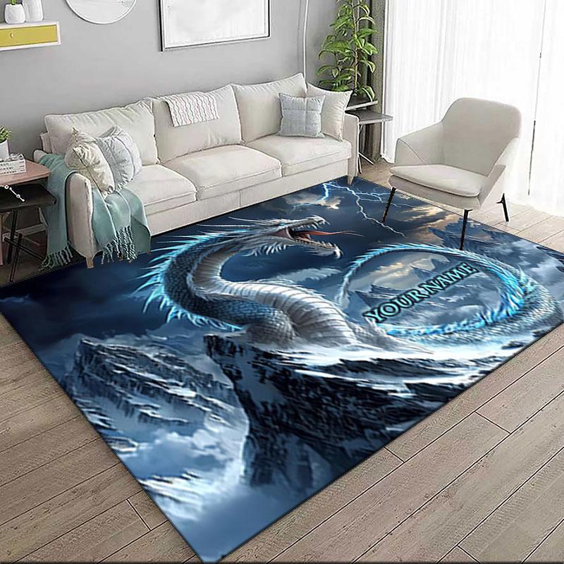 1PC Custom Name "Dragon's Stormy Majesty" Theme Floor Mat Ideal for Living Room, Game Rooms, Office, Bedroom,Floor Mat Playful Design