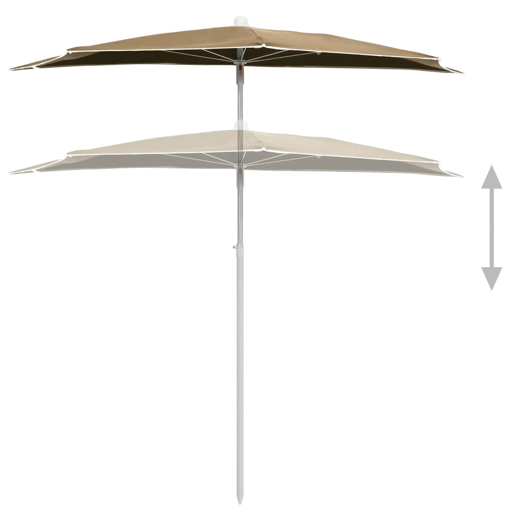 Half Sun Umbrella with Pole 180 x 90 cm Taupe