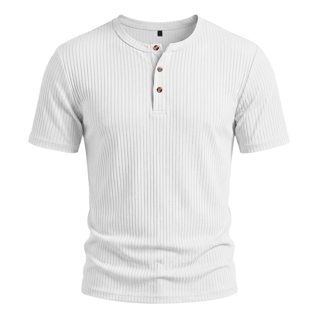 Мужская повседневная легкая рубашка-henley в рубчик, с коротким рукавом, с пуговицами на воротнике, облегающего кроя, из мягкой дышащей ткани, летний топ