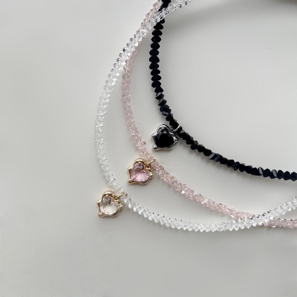 Vintage Sexy Zircon Heart Pendant Necklace For Women Female Boho Geometric Baroque Transparent Crystal Chain Jewelry