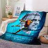 Blue Football Player Portrait Shooting Print Flannel Throw Blanket, Soft Warm Cozy Bed Sofa Cover for Sports Fan Home