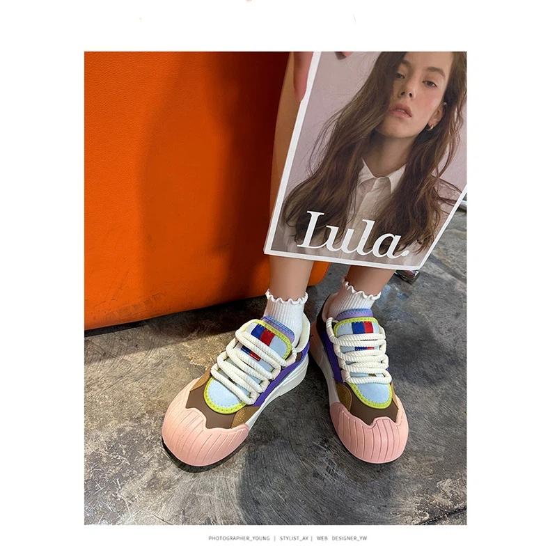 Женские кроссовки на платформе Colorblock с носком-ракушкой на толстой подошве, повседневная модная обувь