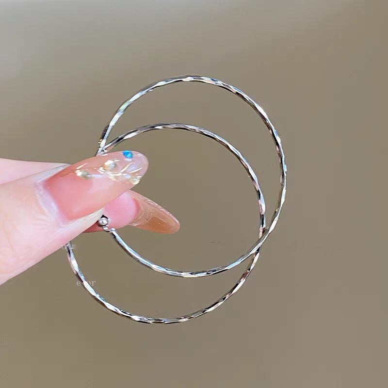 Women Metal Double Layer Hoop Earrings, Light Luxury Plain Circle Ear Buckles, Temperament Large Fashion Ear Jewelry