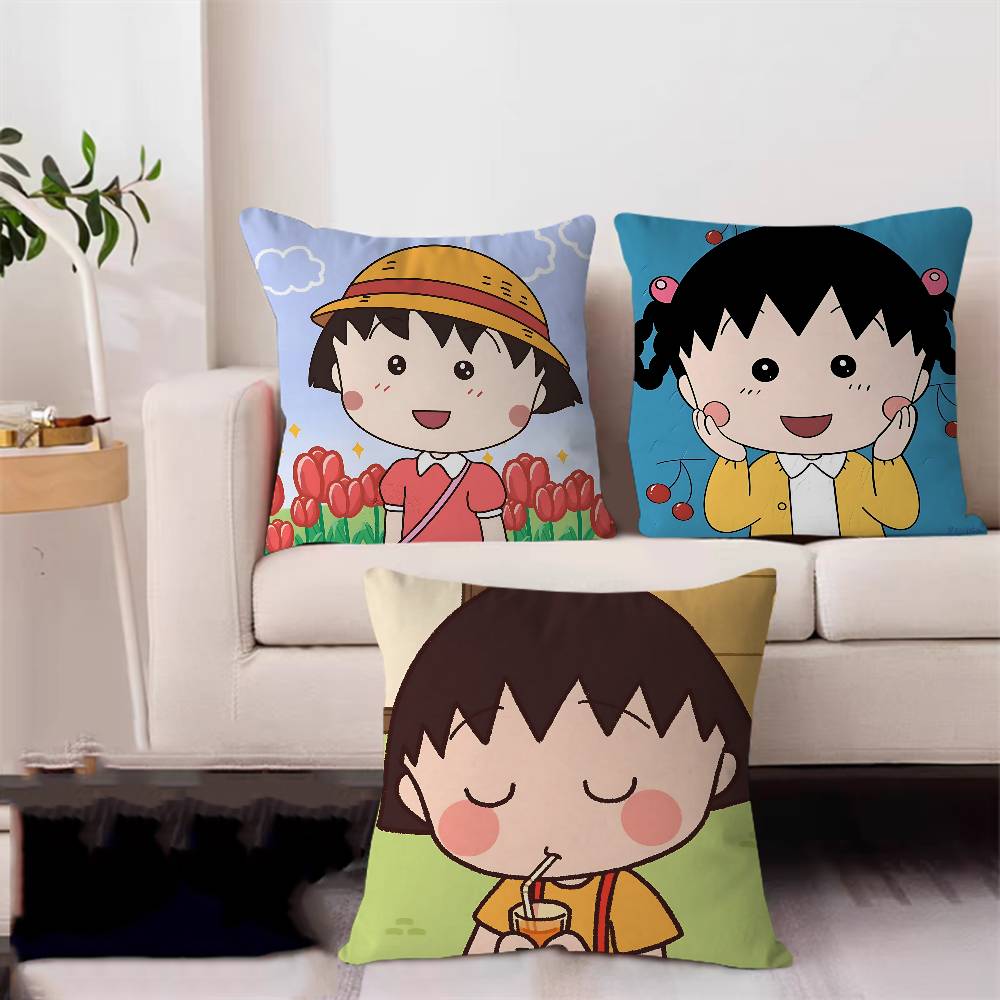 Chibi Cartoon Maruko Chan Pillow Case Removable Washable Cushion Cover – All-Season Soft Linen