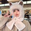 Casual Women Plush Hat with Scarf Soft Winter Scarf Autumn Ear Hat Scarf Girls