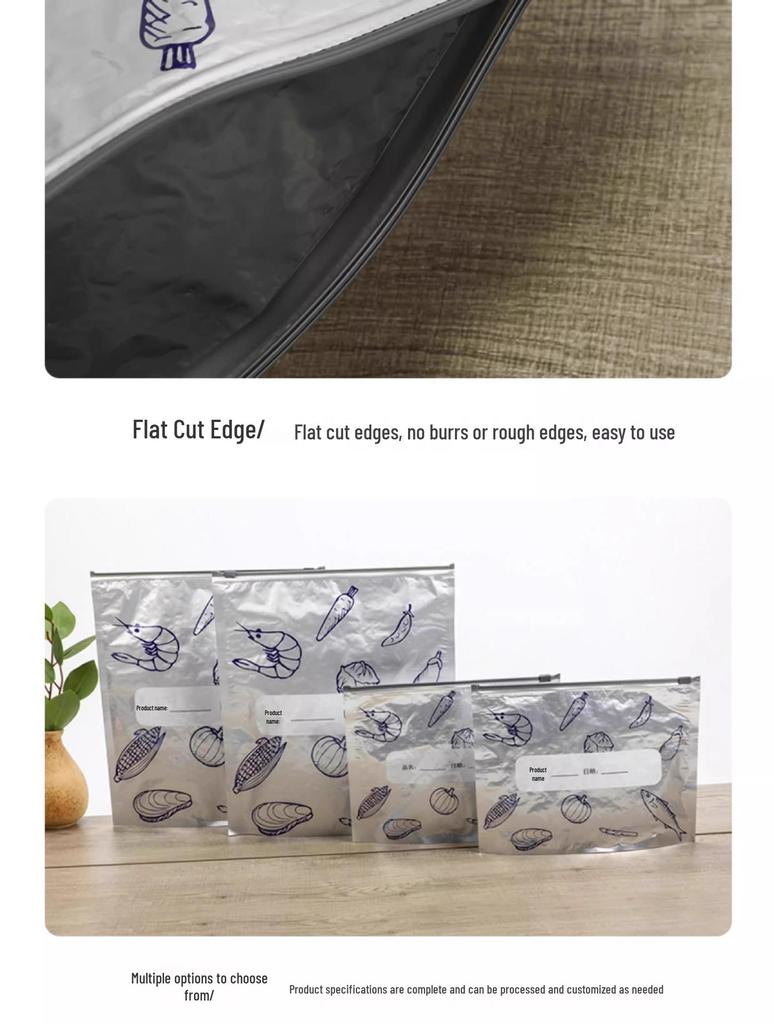 Thickened Food-Grade Aluminum Foil Zipper Fresh-Keep Bag for Refrigerator and Freezer Storage