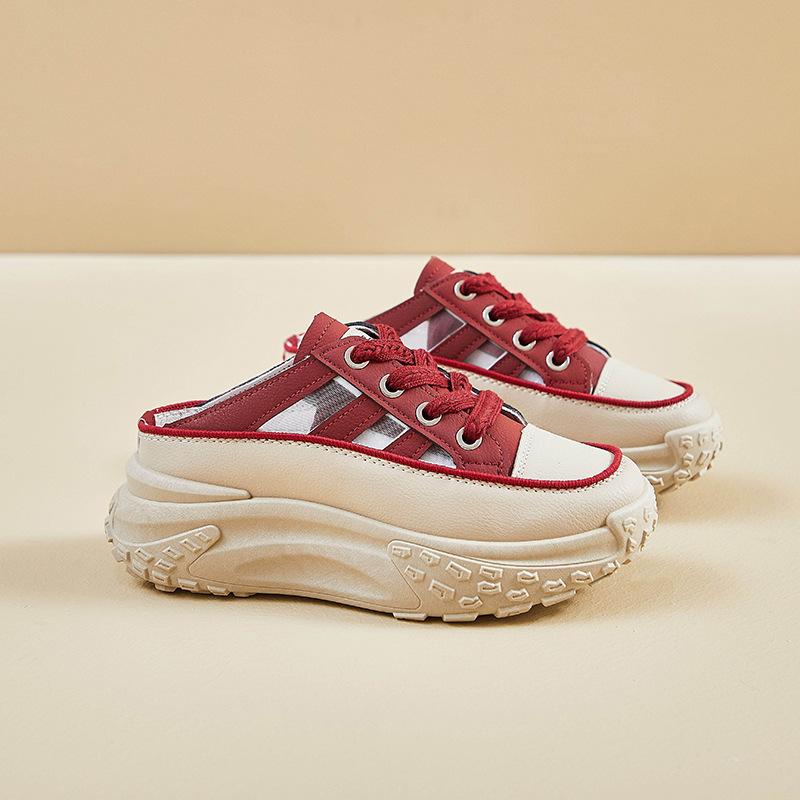 New Half-Support White Shoes Women's Raise the Bottom All-Matching Slippers Lightweight Hollow Ins Fashion Shoes Casual Shoes