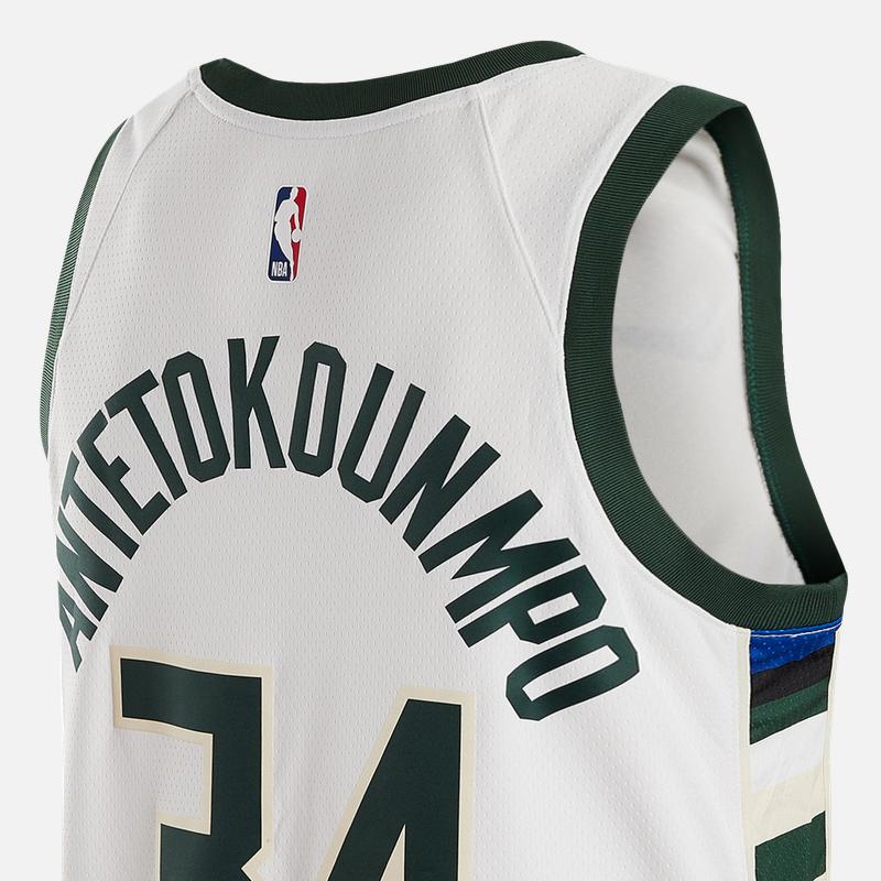 Nike Футболка NBA Bucks Fan Edition 22-23 - Яннис Адетокунбо #34 унисекс топы белые DN2084-100