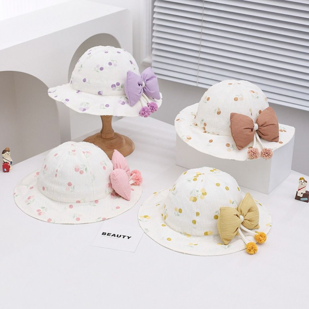 Kawaii Baby Fishermen Hat Bowknot Kids Bucket Hat Sunscreen Children Sun Hat Apparel Accessories
