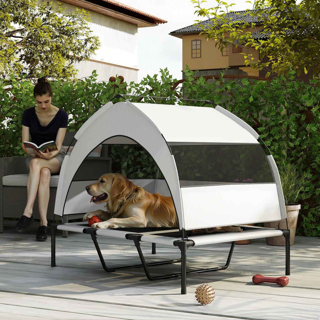 Portable Elevated Dog Bed With Removable Canopy Cooling Raised Pet Cot For Large Dogs 106 X 76 X 94 Cm