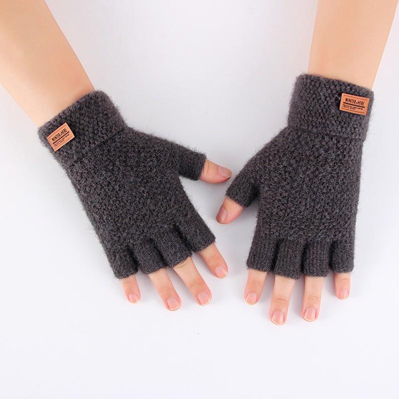 Autumn And Winter Men's Half-finger Warm Knitted Gloves Adult Thickened Cycling Fingerless Outdoor Gloves