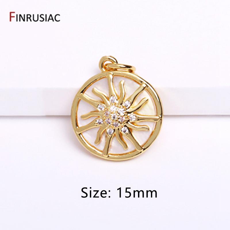 14K Gold Plated Round Sun Charms Brass Inlaid Zircon Sun Pendants For DIY Nacklace Making Jewelry Making Accessories