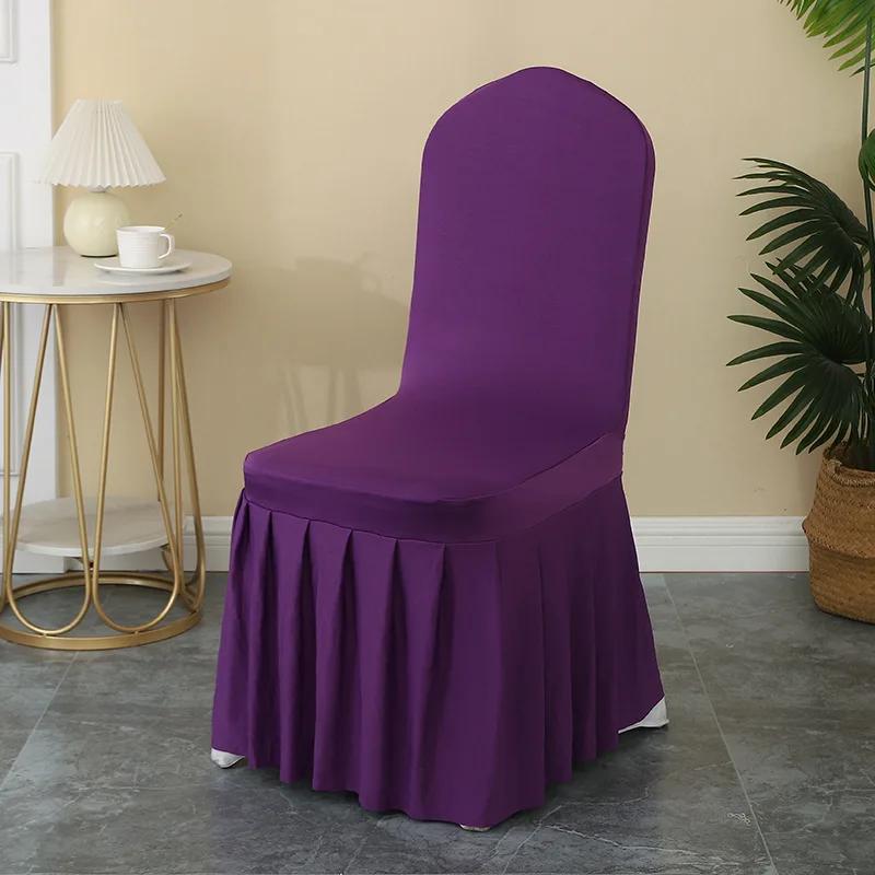1-6pcs Thick High Elastic Stretch Chair Cover Wedding Spandex Pleated Skirt Chair Slipcovers For Birthday Party Banquet Decor