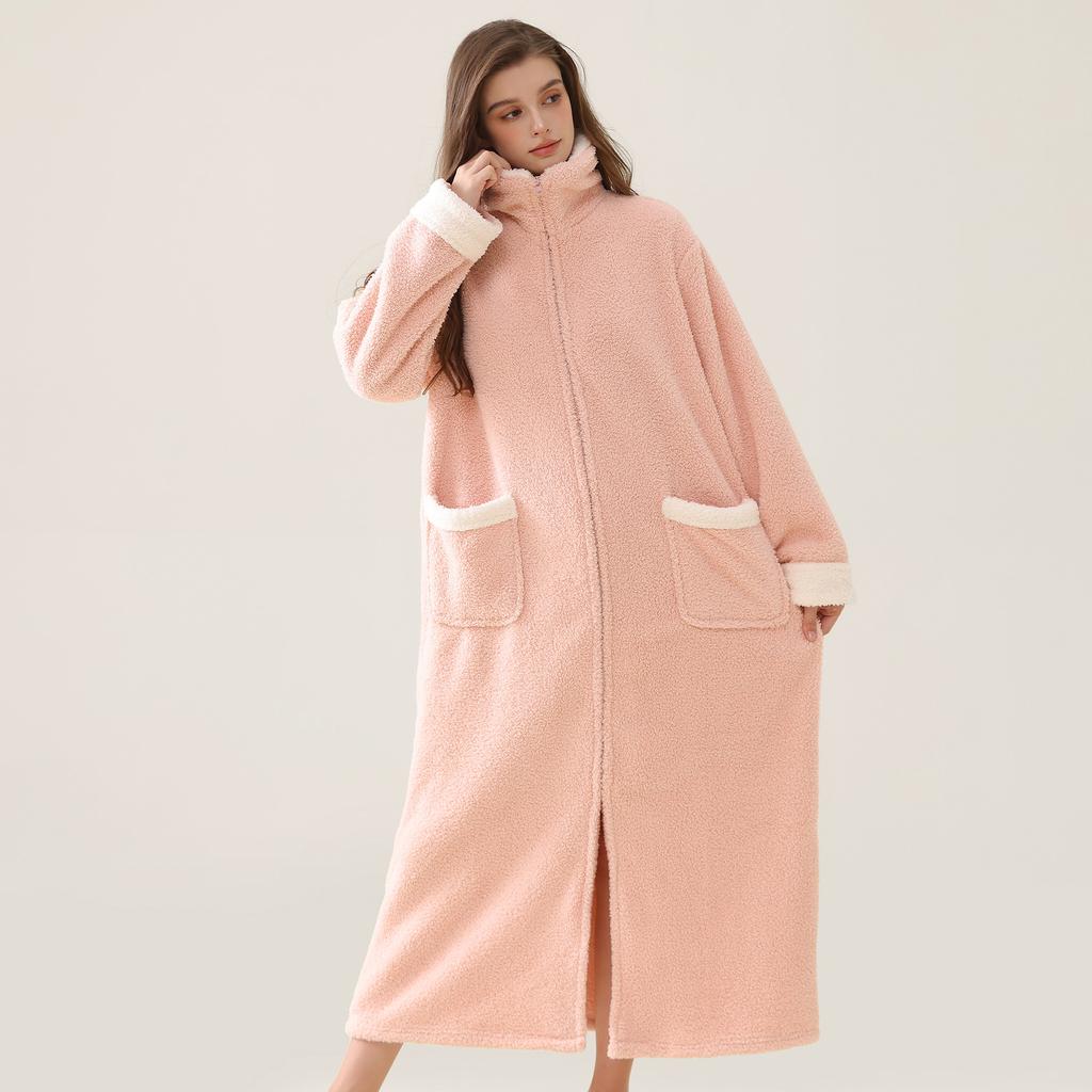 Мужской плюшевый халат на молнии, длинный домашний халат, зимний теплый флисовый халат для СПА, халат-пыльник с карманом, фланелевый, полной длины, свободного кроя, ночная рубашка, одежда для сна для мужчин