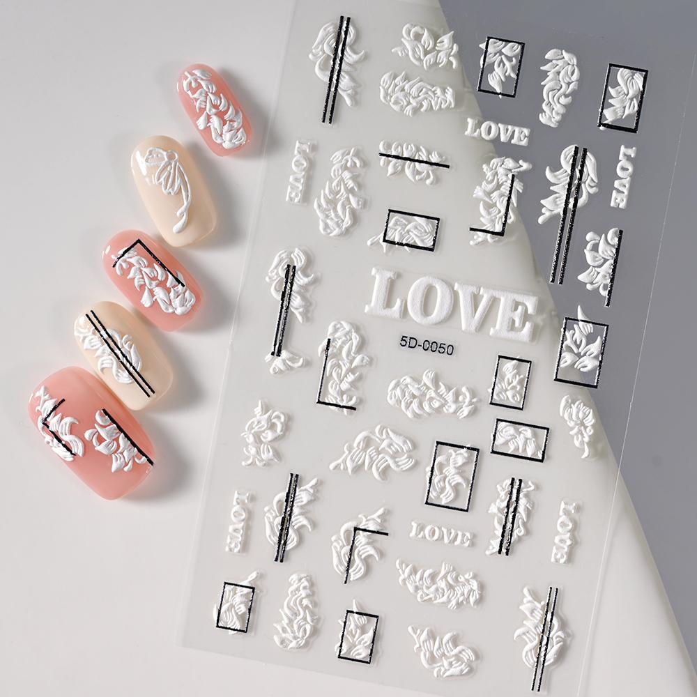 1pc 5D Bee Butterfly Flower Embossed Nail Sticker Self-Adhesive Acrylic Sunflower Engrave Decal Manicure Slider Decoration6x10cm