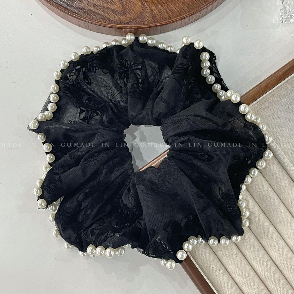 Pearl Mesh Hair Ring & Headband Set for Women - 2024 Trendy High Ponytail Accessories