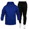 2024 Autumn Winter Tracksuit Men Solid Hooded Sweatshirt 2 Piece Sets Mens Outfits Suit Men Fleece Sport Hoodie Sweatpants Two Piece Sets