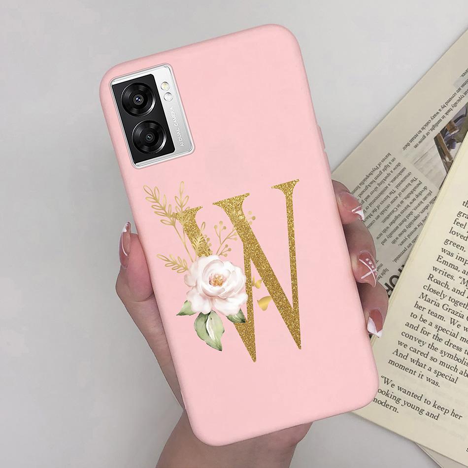For OPPO A57 4G CPH2387 Cover Flower Letters Soft Silicone Case For OPPO A77 5G Shockproof Shell For Realme V23 5G Fundas Bumper