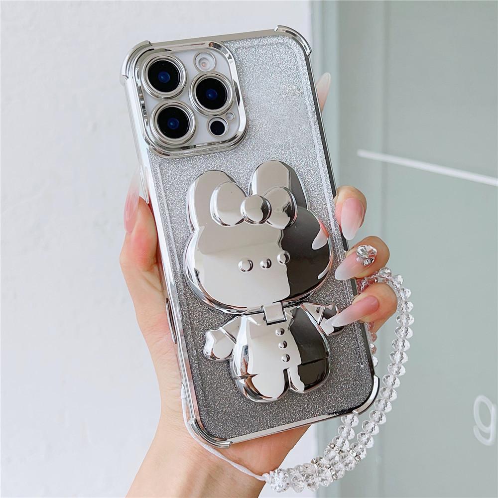 Glitter Shockproof Phone Case For Motorola Moto G10 G20 G30 G84 G54 G82 5G G52 G71S Mirror Rabbit Stand Crystal Chain Soft Cover