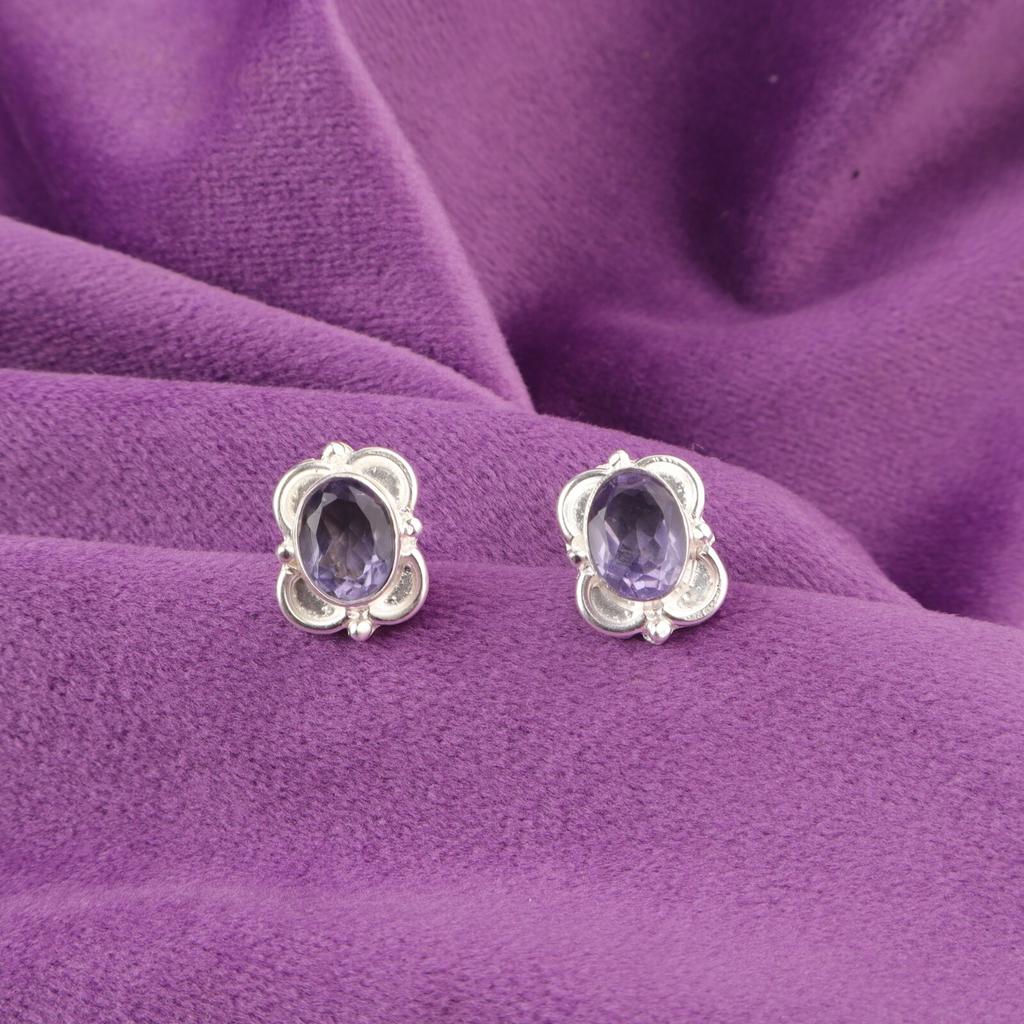 Iolite Gemstone Sterling Silver Unique Stud Best Sisters Gift Butterfly Earrings EE-149-11