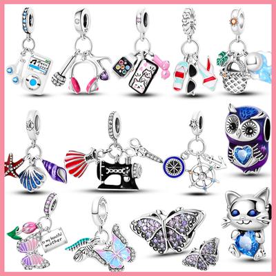 Подвески из серебра 925 пробы с музыкальным кулоном Walkman для мобильного телефона и игровой консоли, подвеска-бабочка, подходит для оригинального ожерелья 925 пробы