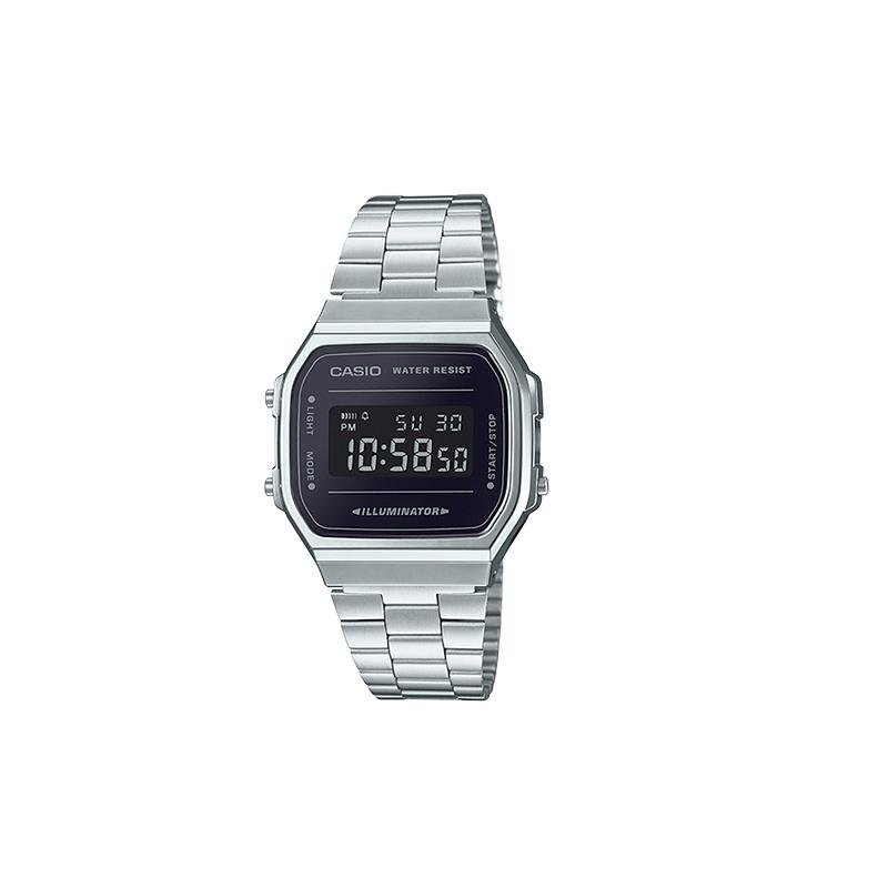 Casio Серия VINTAGE-A168 классический маленький серебристый самородок, маленький квадрат, ретро водонепроницаемые, кварцевый механизм, ремешок из нержавеющей стали, японские и A168WEM-1
